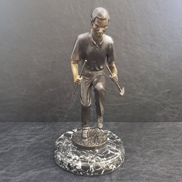 Golfer Breaking Club Over Knee Solid Bronze Metal Statue Marble Base - Picture 1 of 8